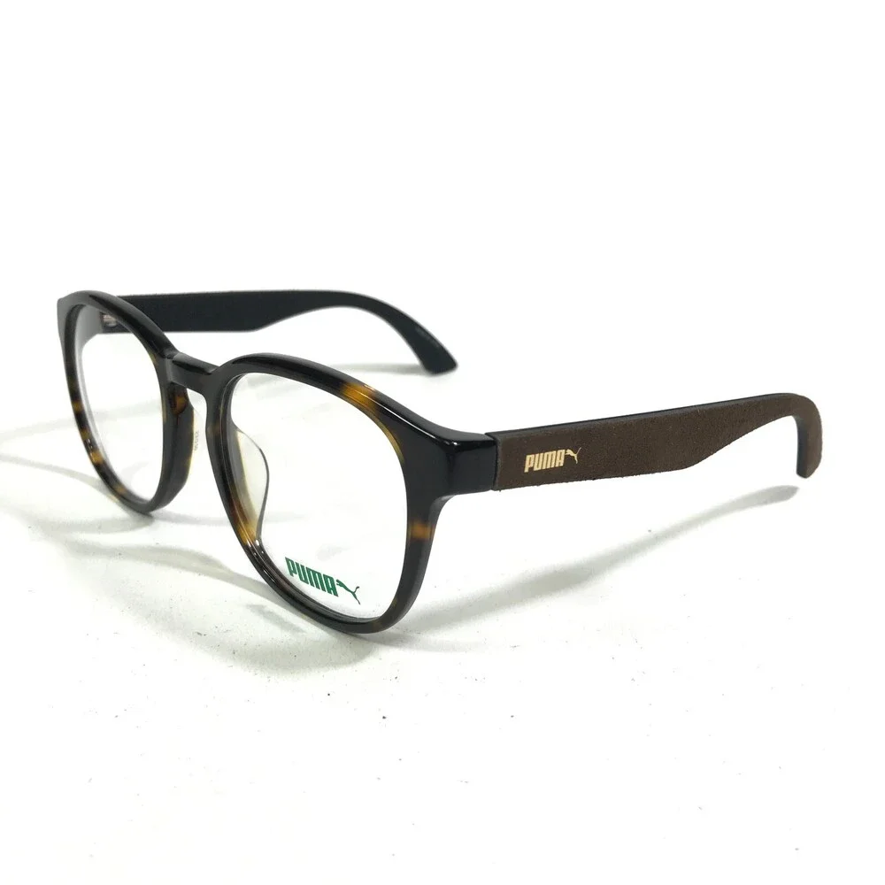 Puma Eyeglasses Frames PU00430A 009 Brown Suede Leather Tortoise 53-20-140